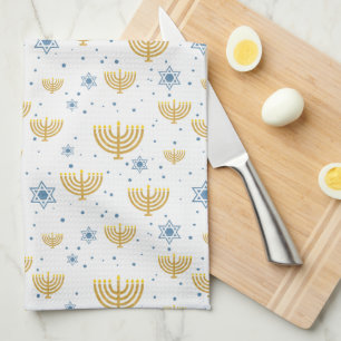 Linge De Cuisine Motif Gold & Navy Blue Hanoukka Menorah