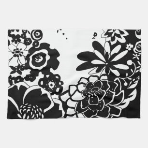 Linge De Cuisine Motif graphique de jardin floral noir et blanc