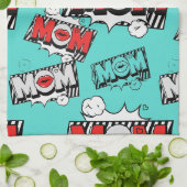 Linge De Cuisine Motif graphique maman BD turquoise gras (Plié)