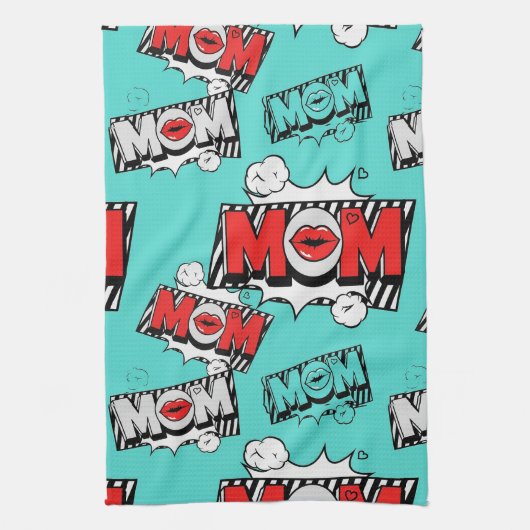 Linge De Cuisine Motif graphique maman BD turquoise gras (Vertical)