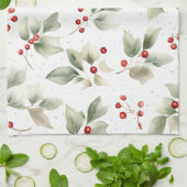 Linge De Cuisine Motif Green Holly et Red Berries (Plié)