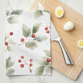 Linge De Cuisine Motif Green Holly et Red Berries (Quart Plié)