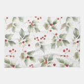 Linge De Cuisine Motif Green Holly et Red Berries (Horizontal)