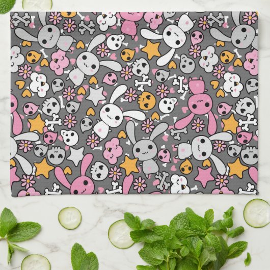 Linge De Cuisine motif gris de kawaii (Plié)