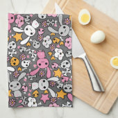 Linge De Cuisine motif gris de kawaii (Quart Plié)