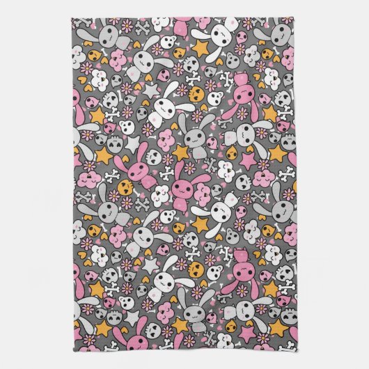 Linge De Cuisine motif gris de kawaii (Vertical)