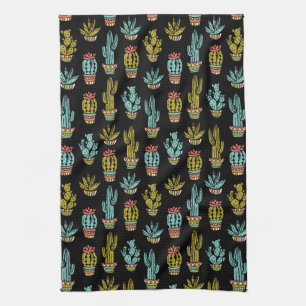 Linge De Cuisine Motif grunge foncé de cactus