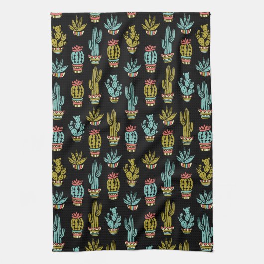 Linge De Cuisine Motif grunge foncé de cactus (Vertical)