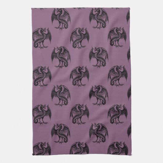 Linge De Cuisine Motif Halloween violet et noir Dragons (Vertical)