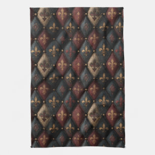 Linge De Cuisine Motif Harlequin Fleur-de-Lis Touffeté Médiéval (2)