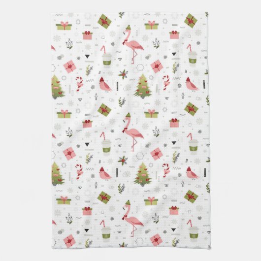 Linge De Cuisine Motif heureux de Flamant rose de vacances (Vertical)