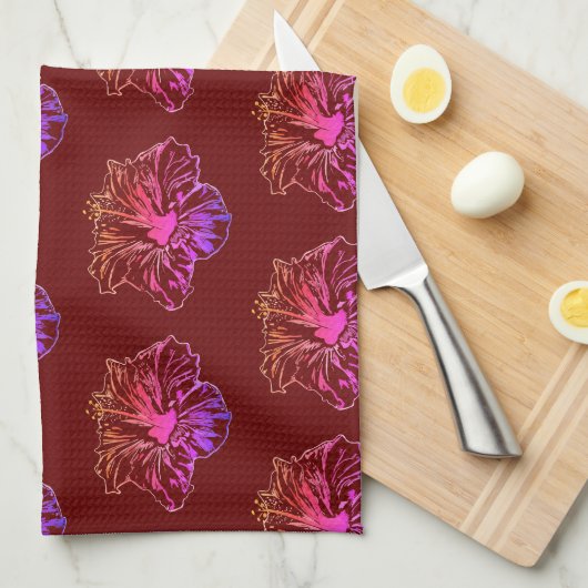 Linge De Cuisine Motif Hibiscus (Quart Plié)