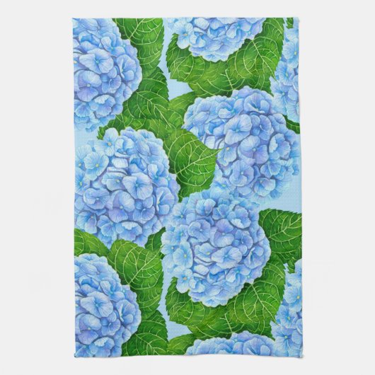 Linge De Cuisine Motif hydrangée bleu (Vertical)