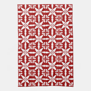 Linge De Cuisine Motif Ikat Star, rouge foncé et blanc