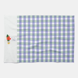 Linge De Cuisine Motif initial de fleur sauvage bleu vert tartan