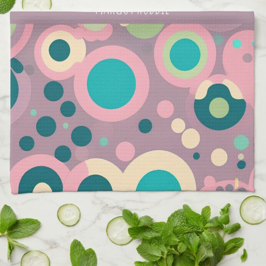 Linge De Cuisine Motif isométrique Kawai Circle Rose Navy (Plié)