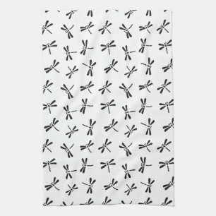 Linge De Cuisine Motif japonais de libellule, noir et blanc