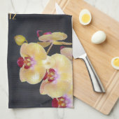 Linge De Cuisine Motif jaune d'orchidée (Quart Plié)
