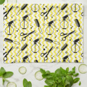 Linge De Cuisine Motif jaune d'outil de coiffeur (Plié)
