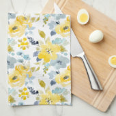 Linge De Cuisine Motif jaune et bleu d'aquarelle (Quart Plié)
