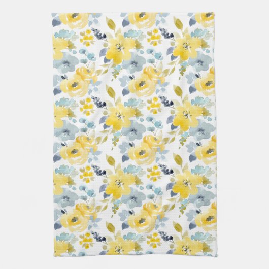 Linge De Cuisine Motif jaune et bleu d'aquarelle (Vertical)