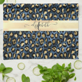 Linge De Cuisine Motif léopard bleu or monogramme (Plié)