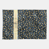Linge De Cuisine Motif léopard bleu or monogramme (Horizontal)