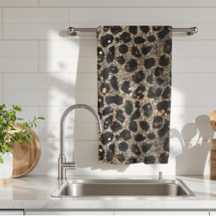 Linge De Cuisine Motif Léopard Brun Noir Or Paillettes Luxe