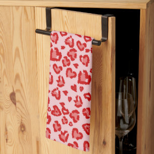 Linge De Cuisine Motif léopard des coeurs en rouge sur blush