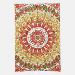 Linge De Cuisine Motif Mandala Fiesta en rouge, jaune et vert