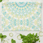 Linge De Cuisine Motif Mandala géométrique turquoise et jaune (Plié)