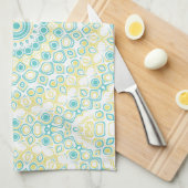 Linge De Cuisine Motif Mandala géométrique turquoise et jaune (Quart Plié)