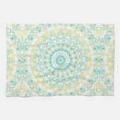 Linge De Cuisine Motif Mandala géométrique turquoise et jaune (Horizontal)