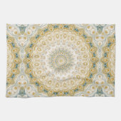 Linge De Cuisine Motif Mandala Gold et White avec accents Turquoise (Horizontal)