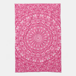 Linge De Cuisine Motif Mandala Rose Chaud et Blanc