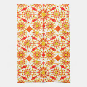 Linge De Cuisine Motif Mandala, Rouge brique, Rouille, Or