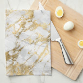 Linge De Cuisine Motif Marbre Blanc et Or Moderne (Quart Plié)
