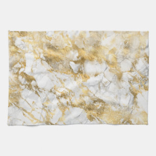 Linge De Cuisine Motif Marbre Blanc et Or Moderne