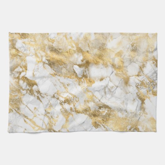 Linge De Cuisine Motif Marbre Blanc et Or Moderne (Horizontal)