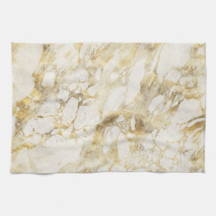 Linge De Cuisine Motif Marbre Blanc et Or Moderne