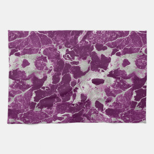 Linge De Cuisine Motif marbre moderne violet et argent