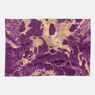 Linge De Cuisine Motif marbre moderne violet et or
