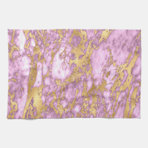 Linge De Cuisine Motif marbre or et violet clair moderne