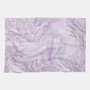 Linge De Cuisine Motif Marbre Violet Clair et Argent Moderne