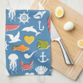 Linge De Cuisine Motif marin de symboles (Quart Plié)