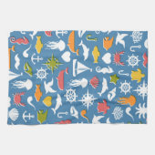 Linge De Cuisine Motif marin de symboles (Horizontal)