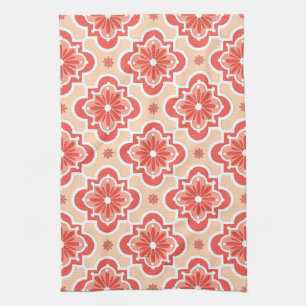 Linge De Cuisine motif marocain en tuiles - Tons de Coral Orange