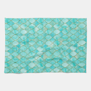 Linge De Cuisine Motif Marocain Gold et Aqua