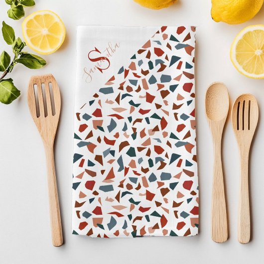 Linge De Cuisine Motif marron écriture moderne
