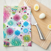 Linge De Cuisine Motif mignon d'arrière - plan de hibou de fleur (Quart Plié)
